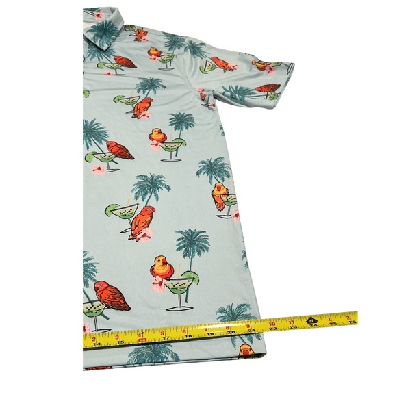 Waggle Golf Polo Men's L Blue Margarita Birds All-Over Print Shirt - Picture 12 of 12